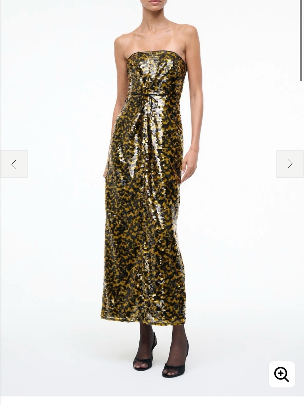 STAUD Strapless Sequin Column Gown in Gold and Black